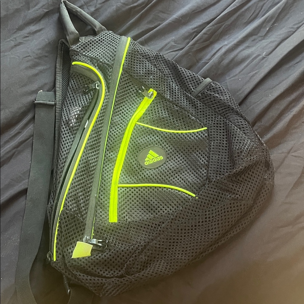 Adidas Black and Neon Yellow Mesh Sling Bag never used